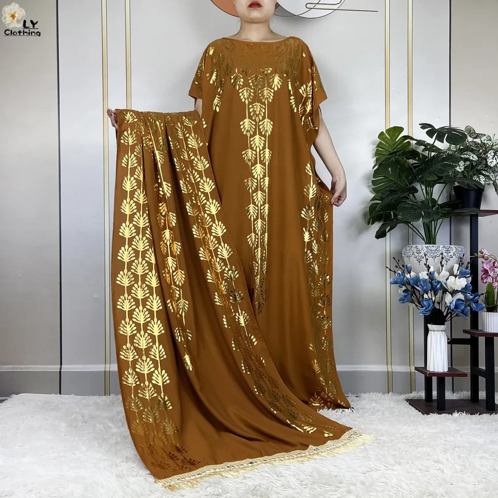 Luxe Gold Stamped Caftan + Scarf